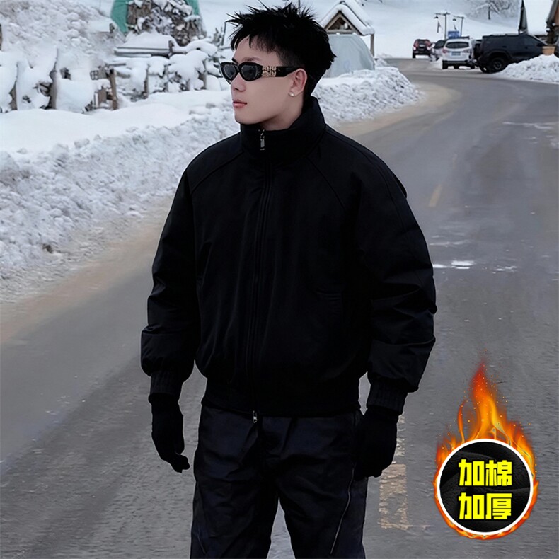 现货美式高街休闲棉衣夹克三防立领纯色户外工装加厚棉服外套,男装夹克,电商A486