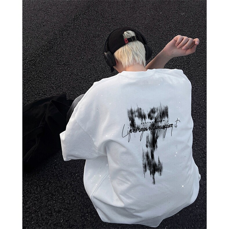 可48小时发货支持抖音得物来样二开美式满天星亮片短袖T恤MTX654,男装T恤,电商A486-1