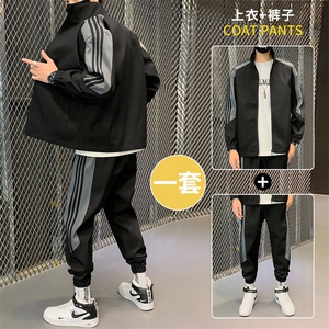 2025男秋季开衫套装两件套运动服休闲服长袖套装立领外套D02-P40,黑色长筒马靴搭配图片图片