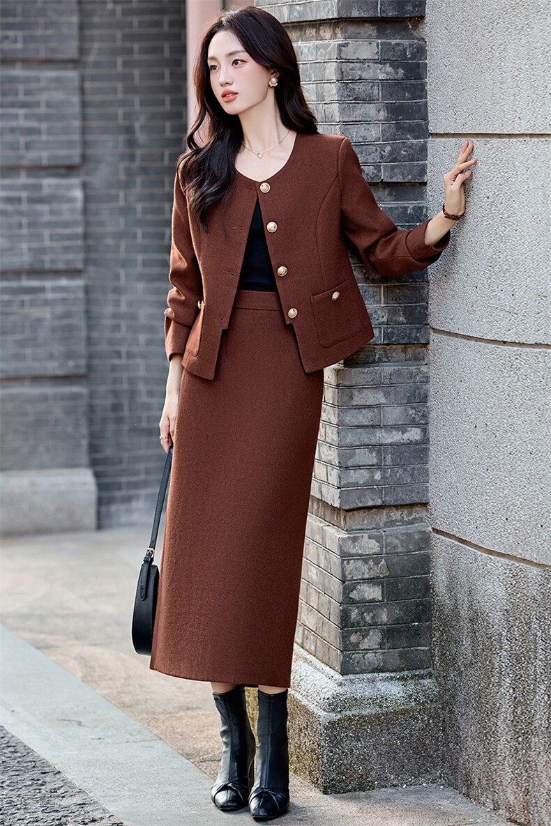 小香风气质毛呢套装裙女2025秋冬新款超好看短外套半身长裙两件套,女装套装/套裙,涵墨