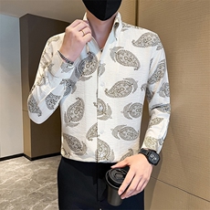 秋冬印花痞帅大V领衬衫店主风社会小伙301A-1/CS612/P55，男装衬衫，星座301A-1