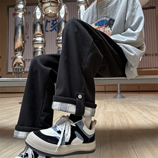 加绒毛呢裤男直筒垂感阔腿特大码胖子休闲裤K906P55控78，男装休闲裤，电商D206-1