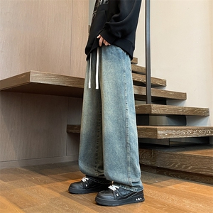 8XL-M牛仔裤美式潮牌复古水洗做旧特大码直筒宽松长裤KZ1909/P58图片