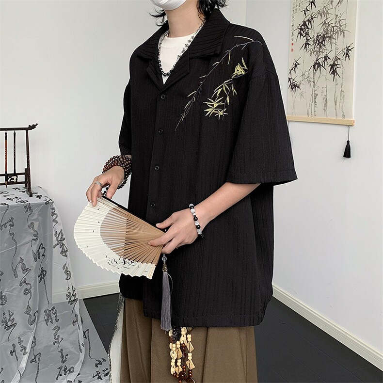 新中式男装风衬衫高级感男生古风刺绣外套宽松大码衬衣春夏季,男装衬衫,星座505-2（原电商A260-1)