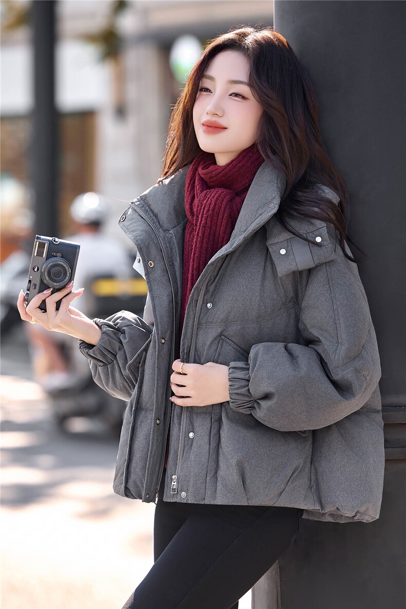 时尚休闲连帽短款羽绒服女2025冬季新款小个子加厚保暖白鸭绒外套,女装羽绒服,丽影随形