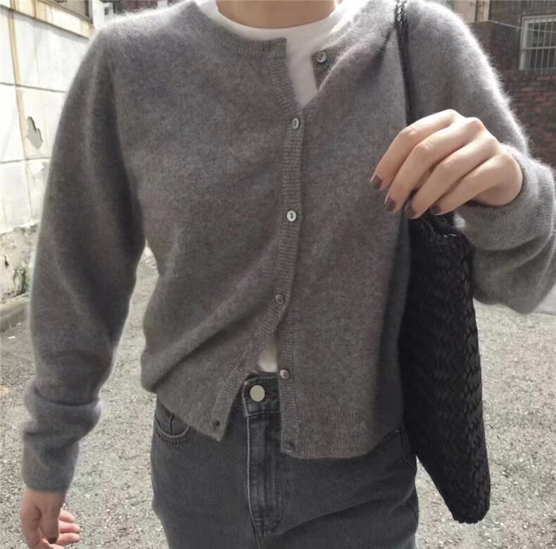 羊绒开衫女圆领针织毛衣外套秋冬新款宽松百搭短款显瘦打底羊毛衫,女装短外套,美轩羊绒