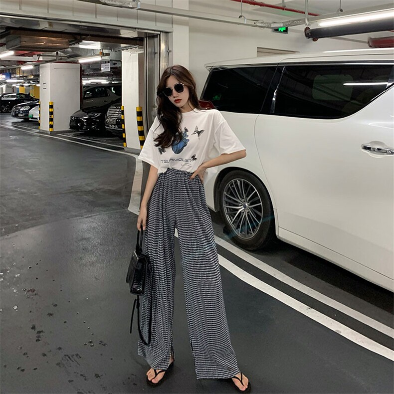压褶阔腿裤女宽松复古高腰垂感百搭ins拖地长裤,女装连体裤,潮品会