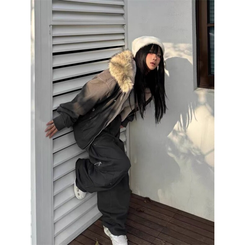 美式复古座山雕加绒棉服外套男女冬季毛领连帽短款情侣棉衣,男装棉衣,星座410-6（原星座1304-1）