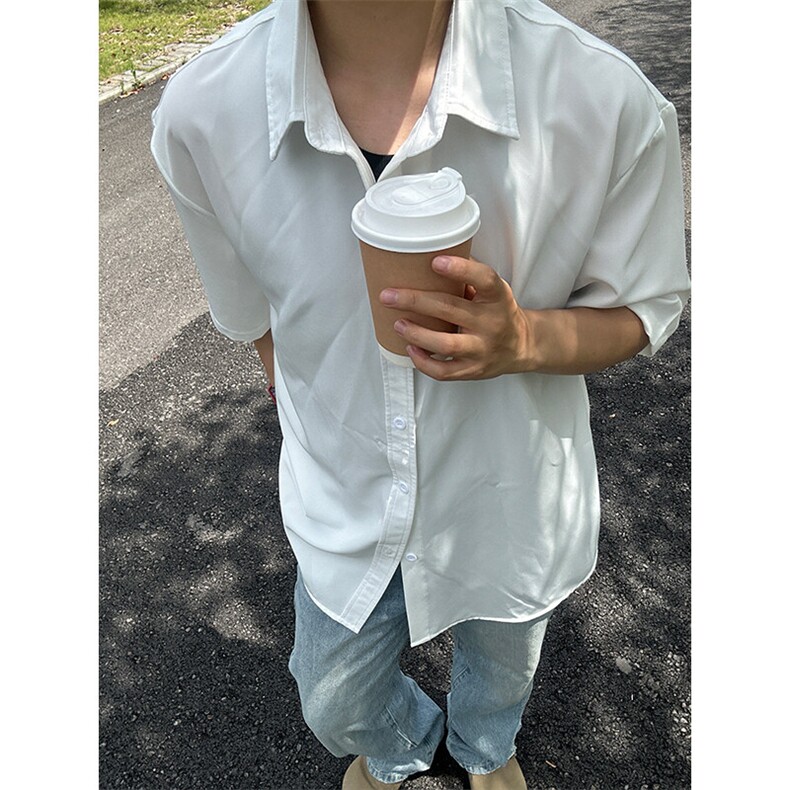薄款冰丝短袖衬衫男简约纯色垂感休闲痞帅衬衣 CS288-P20图片