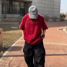 抖音得物高品质二开240克宽松纯棉美式潮牌三条杠织带短袖T恤，男装T恤，电商A486-1