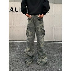 褶皱多口袋水洗迷彩工装裤男女街头直筒堆积感阔腿裤子K0915，男装工装外套，星座1116A（原606A-3）