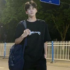 TX117p35限48黑色大码潮流印花短袖纯棉T恤，男装T恤，电商A089-1