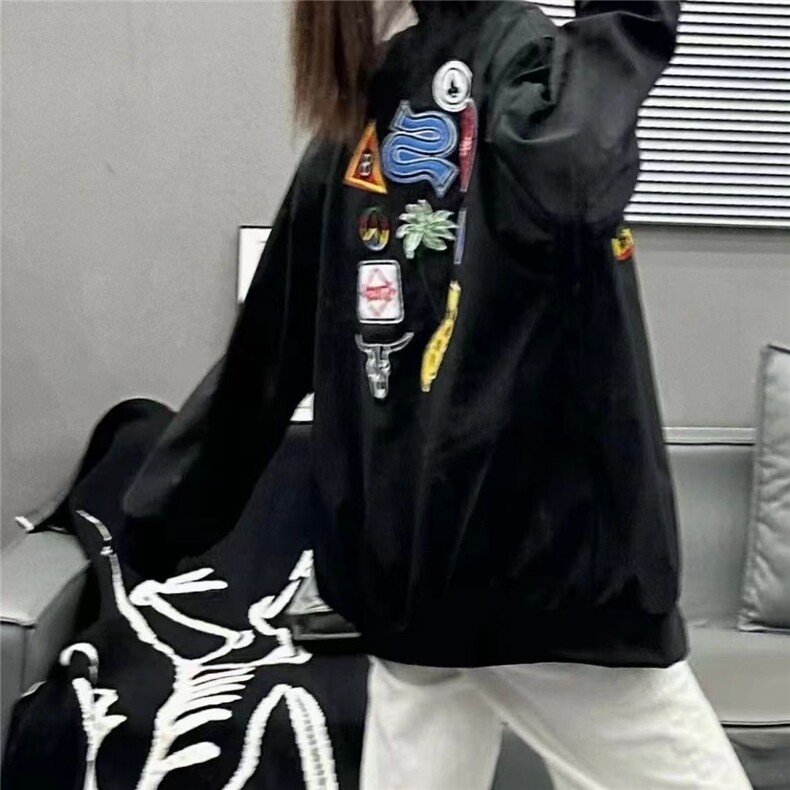 秋冬加绒加厚复古徽章潮牌刺绣棒球服男女情侣外套宽松夹克上衣潮,男装夹克,星座506A