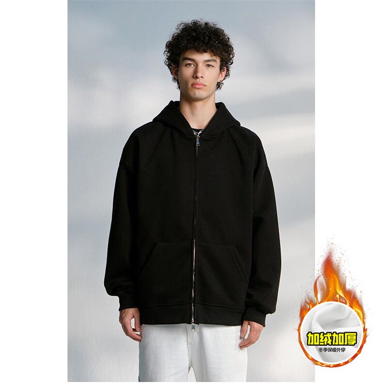 480G重磅加绒硬挺boxy男女秋冬美式高街结构双拉链开衫卫衣厚外套，女装短外套，电商A486-1