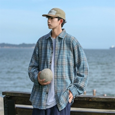 25年春季格子衬衫长袖大码宽松落肩现货DS-C323-1-2379-特批30，男装衬衫，电商C323-1