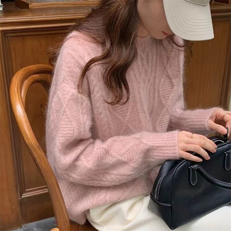 秋冬新款宽松圆领纯女纯色大码韩版针织毛衣气质打底衫潮,针织衫/毛衣,半城羊绒