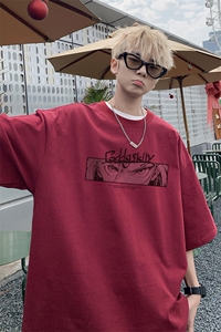 已注册/夏季外景纯棉港风休闲短袖T恤男宽松圆领半袖衫DT9733/P25图片