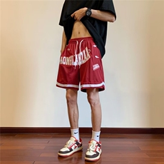 休闲短裤男韩版字母刺绣个性高街红色2023夏季ins五分裤K4306-P30，男装休闲裤，星座412-3