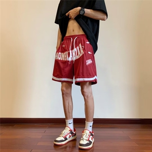 休闲短裤男韩版字母刺绣个性高街红色2023夏季ins五分裤K4306-P30图片