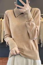 优雅POLO领气质长袖针织衫女翻领精纺羊毛保暖内搭打底衫百搭毛衣，女装针织衫/毛衣，佳绒包芯纱店