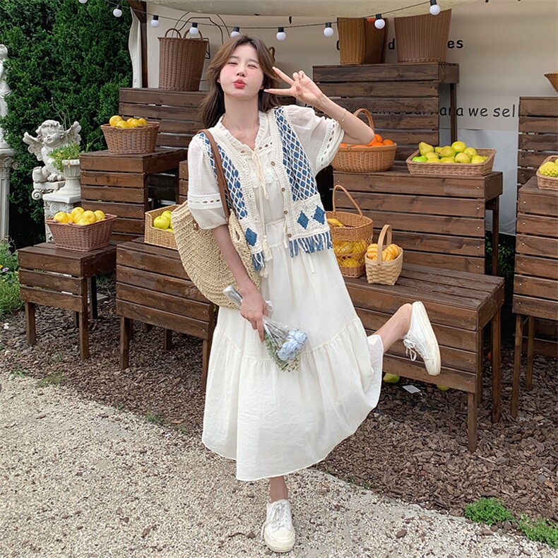 流苏针织马甲连衣裙女2025春秋新款法式温柔风初恋长裙，女装连衣裙，C位