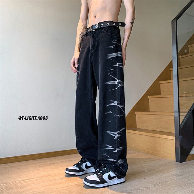 2023早春美式高街重工艺水洗直筒扎染牛仔裤货号K686P60,男装牛仔裤,电商A063