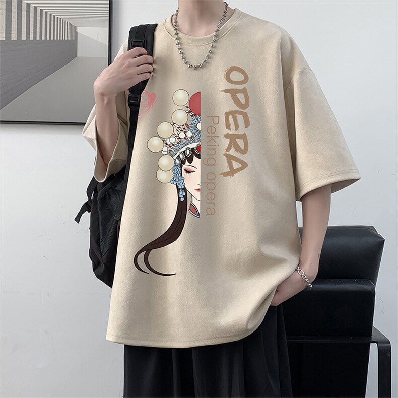 京剧脸谱麂皮绒短袖t恤男大码半袖男JD82161-P25,男装T恤,电商A040