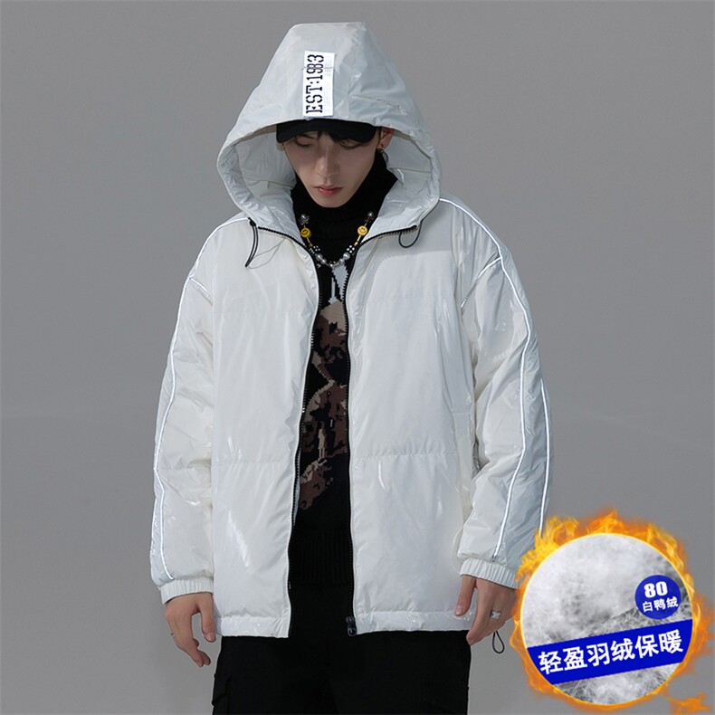 日系80白鸭绒冬季反光设计感炸街保暖连帽羽绒服YR101P255控328，男装羽绒服，电商A247-1