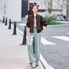 高端欧货春季新款高级感时尚抽绳立领外套宽松休闲夹克衫上衣女，女装皮衣，跑量工厂店