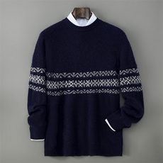 2025年秋季长袖时尚都市套头中间花型，男装羊毛衫，千国羊绒