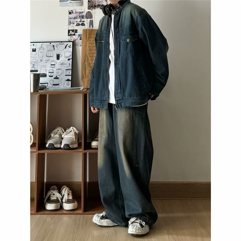 美式复古上衣立领机车拉链情侣小众设计感男女工装外套,男装工装外套,星座506A