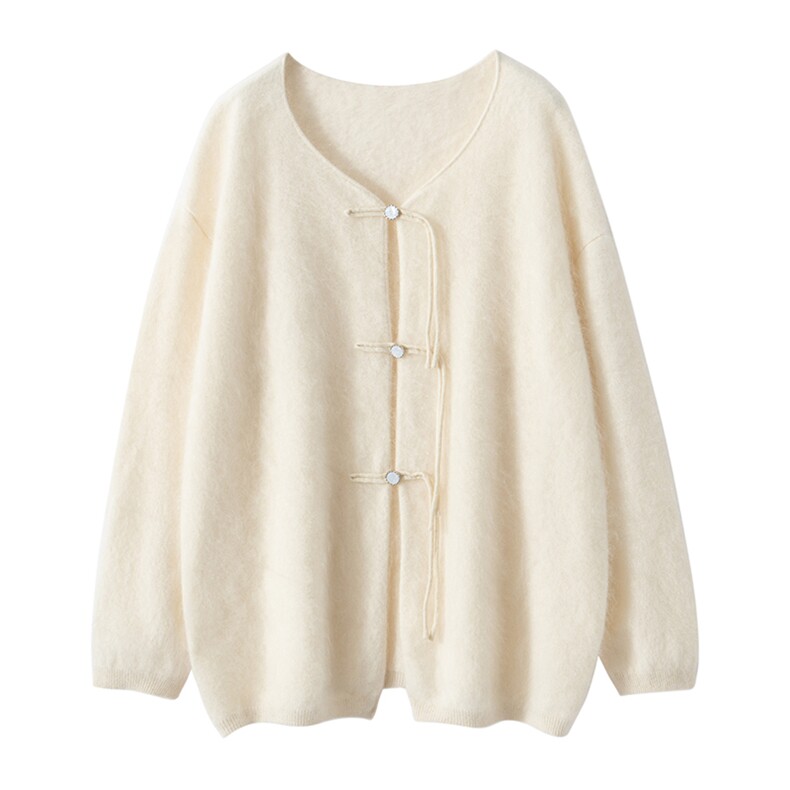 2025春秋新款羊绒衫女100纯山羊绒休闲复古针织开衫纯色拉绒外套，女装羊绒衫，戎叶云台