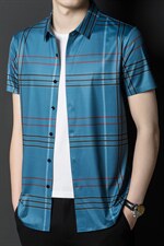 冰丝透气短袖衬衫夏季男士休闲商务中年格子免烫宽松时尚衬衣男装，男装衬衫，电商B212（原钱塘6029）