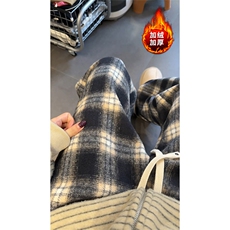 冬季加绒复古休闲格子裤垂感直筒阔腿拖地裤5D2135-TP5098，男装卫衣，电商A102