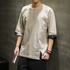 春夏新款风唐装短袖t恤男棉麻七分袖DSA008/T063/P60，男装T恤，电商A008