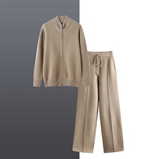 2025年秋季新款百搭男士抽条长袖长裤系带套装，女装套装/套裙，绒之心羊绒