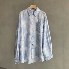 原版质量春夏新品小众设计感渐变扎染宽松条纹长袖衬衫潮男，男装衬衫，星座613
