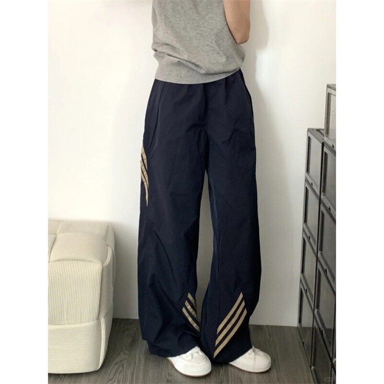 【有货】ZQ678ZZ-特39 美式复古条纹休闲裤宽松直筒抽绳冲锋裤子图片