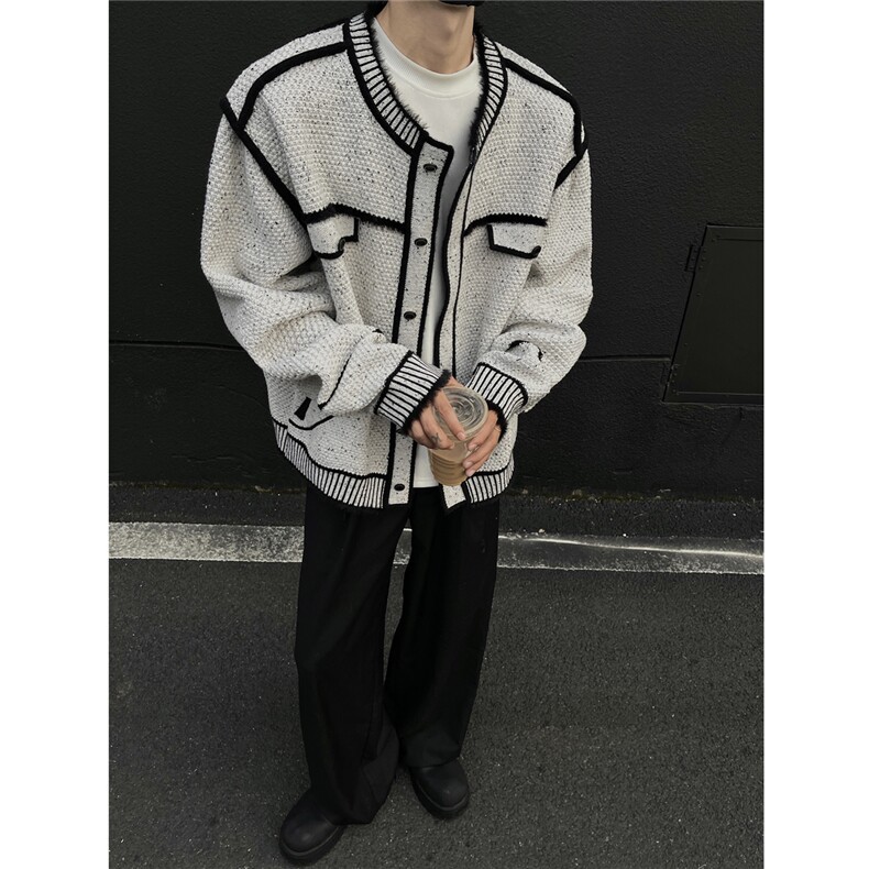 小香风慵懒针织费尔岛提花毛衣男款2024新款冬季开衫短款加厚外套,男装针织衫/毛衣,星座706-1