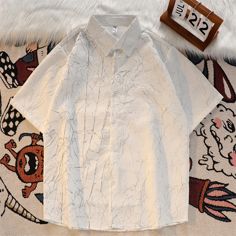 潮五分袖衬衫男高级感中袖寸衫休闲痞帅男上衣潮短袖衬衣LS54 P40图片