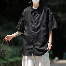 新中式衬衫男短袖提花夏季百搭2024新款ins宽松外套CY839-P43，男装衬衫，星座412-3
