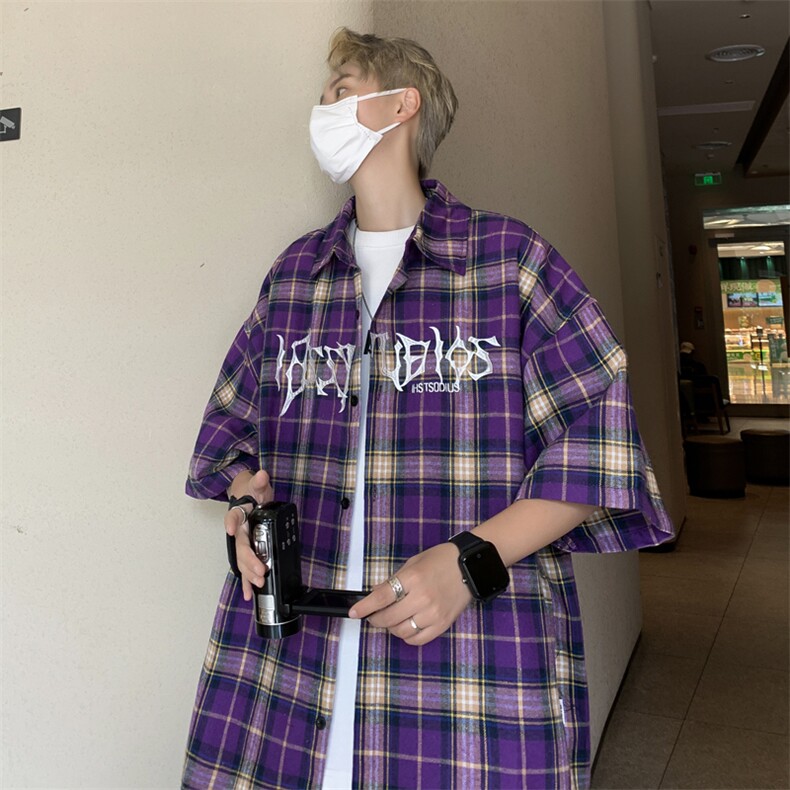 2023夏高级感流苏格子短袖衬衫男休闲潮牌衬衣CS0106-P35,男装衬衫,星座308B-2