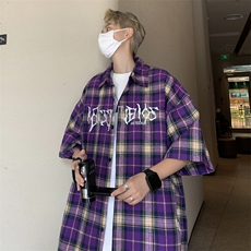 2023夏高级感流苏格子短袖衬衫男休闲潮牌衬衣CS0106-P35，男装衬衫，星座308B-2