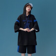 中性风2023夏季新款拼接连帽运动套装TZ802P75控108，男装休闲套装，A247A