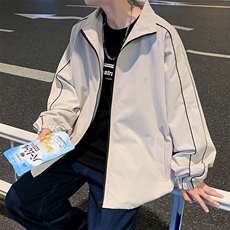 条纹立领外套男潮牌潮流ins港风宽松秋季百搭休闲夹克W1193-P45，男装夹克，星座512-4