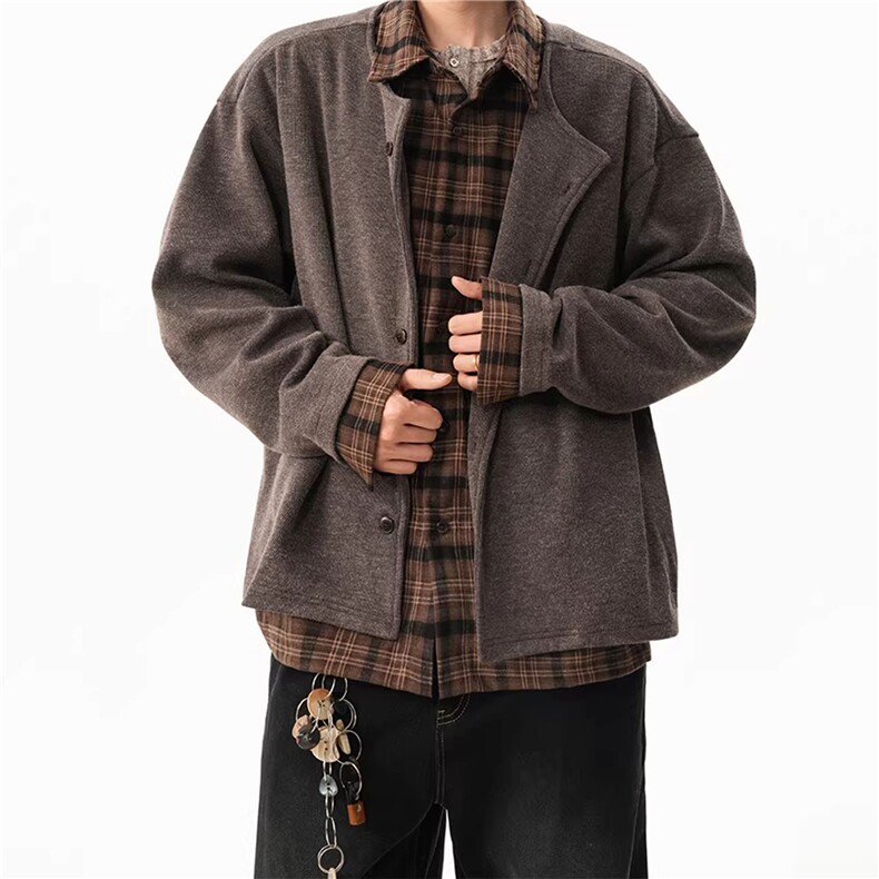 JK728-S-2XL-特P68-现货！假两件拼接新贵衬衫针织衫外套图片