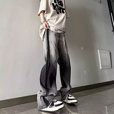 网络图现货！cleanfit毛边牛仔裤高街渐变修身微喇直筒RT1702-P60，男装牛仔裤，星座1005-6