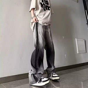 网络图现货！cleanfit毛边牛仔裤高街渐变修身微喇直筒RT1702-P60图片