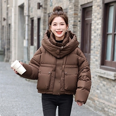 鹅绒加厚保暖面包服外套女2025冬新款韩版小个子减龄连帽羽绒服潮，女装羽绒服，意芙