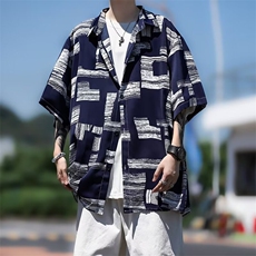 短袖衬衫男士夏季冰丝速干衬衣男装潮牌宽松沙滩外套CK39，男装衬衫，星座1116A-1（原606A）